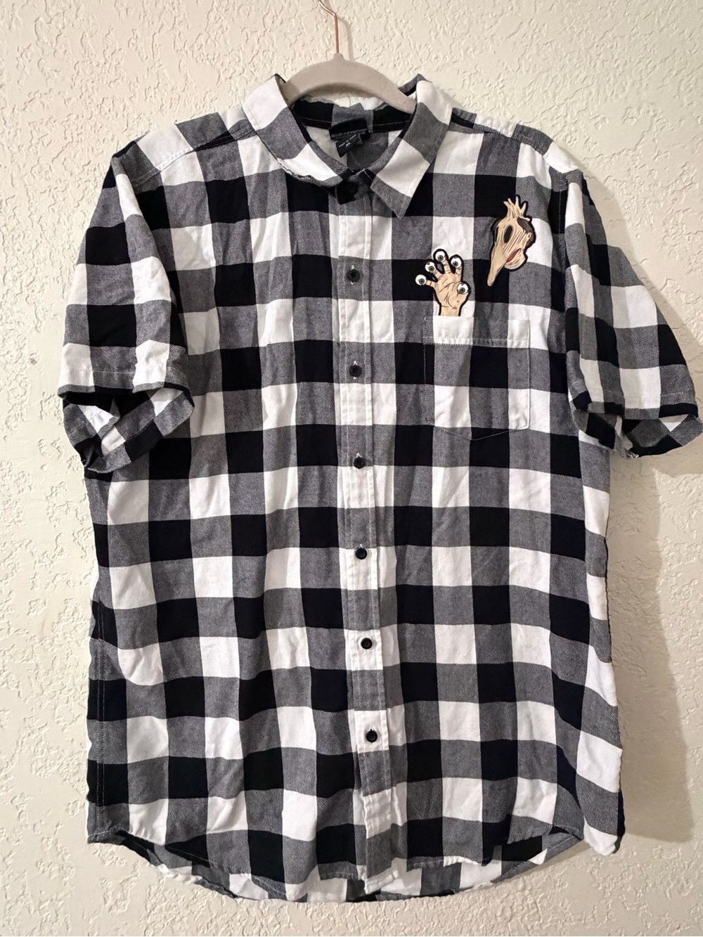 Beetlejuice XL Brand Camp Shirt Black Plaid Tim Burton Adam Maitland Halloween